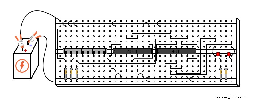 Construction d un bascule RS (flip-flop) à portes NAND : détection de front et rebond de contact