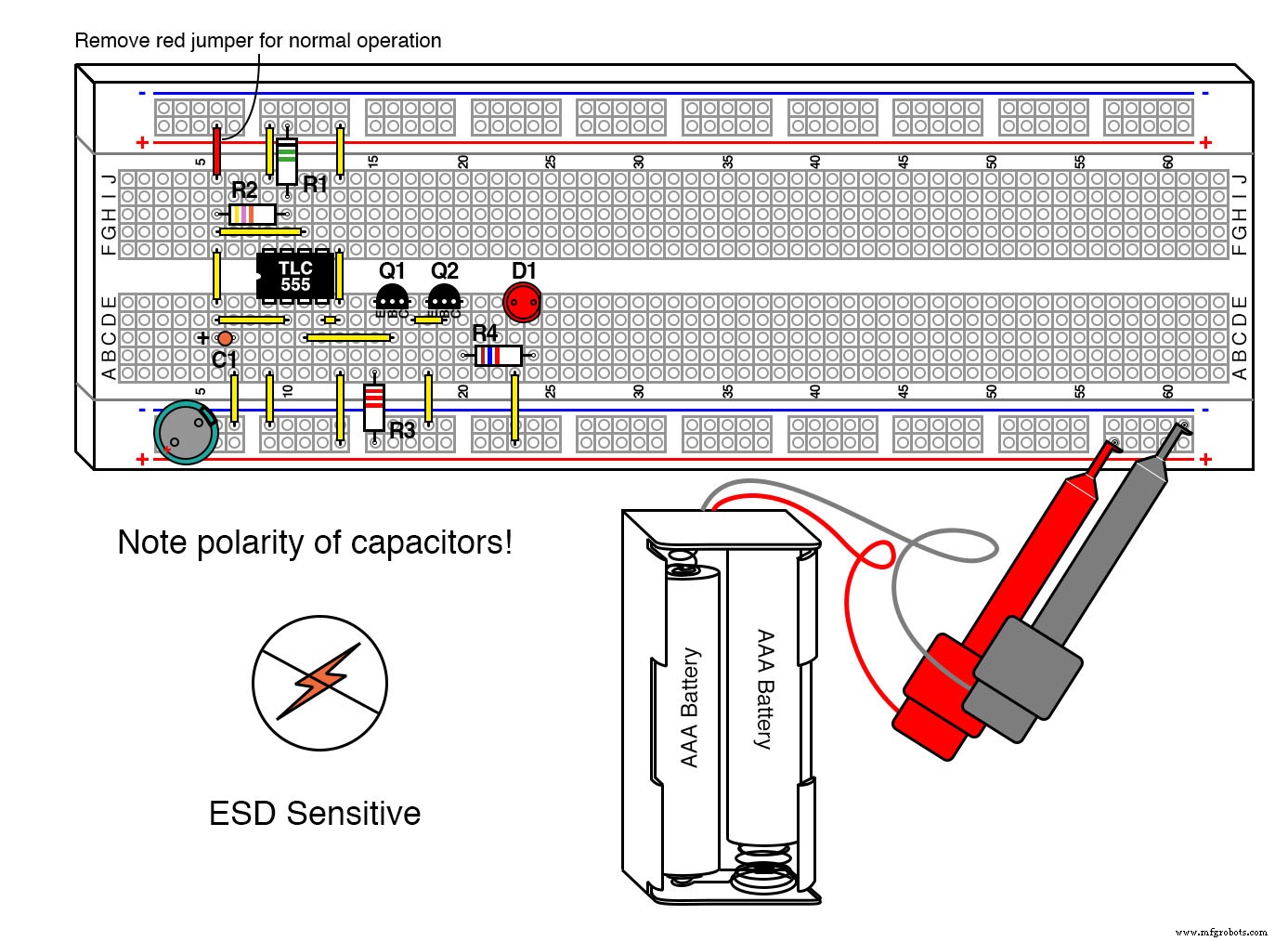 Flasheur LED rouge CMOS 555 longue durée — Circuit driver de précision pour performance fiable