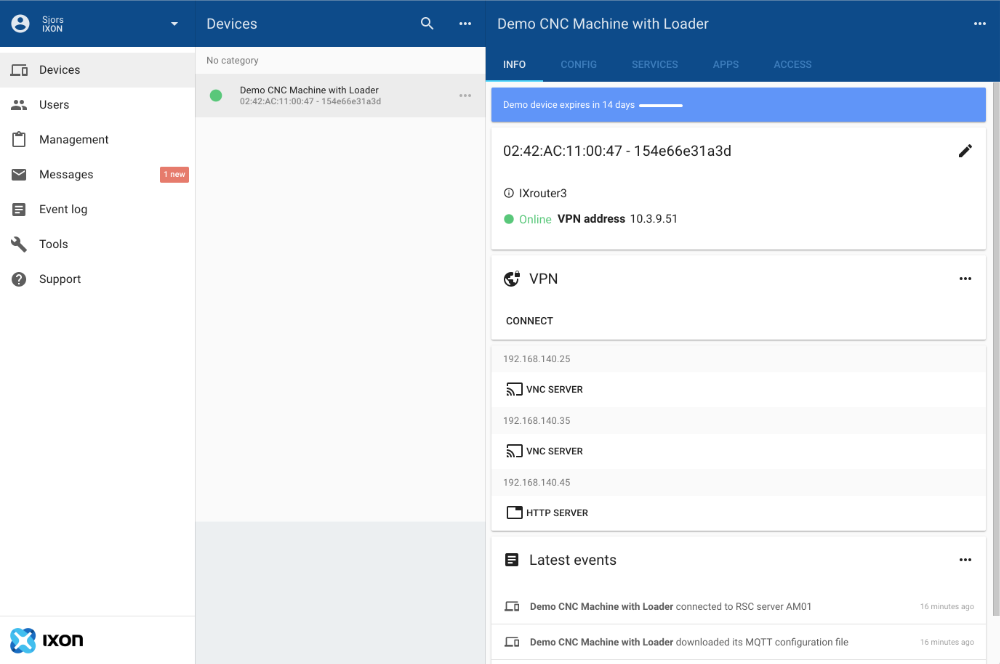 Découvrez IXON Cloud instantanément : Dispositif Démo Virtuel gratuit pour test accès à distance & IoT