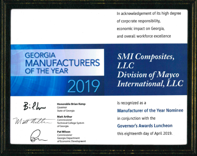 SMI Composites nommé pour le prix du fabricant de l année en Géorgie