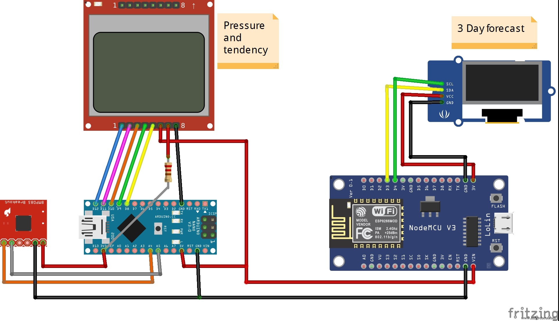 Station Météo Compacte : Arduino Nano & ESP8266 avec Capteur BMP280 et Affichage OLED/Nokia LCD