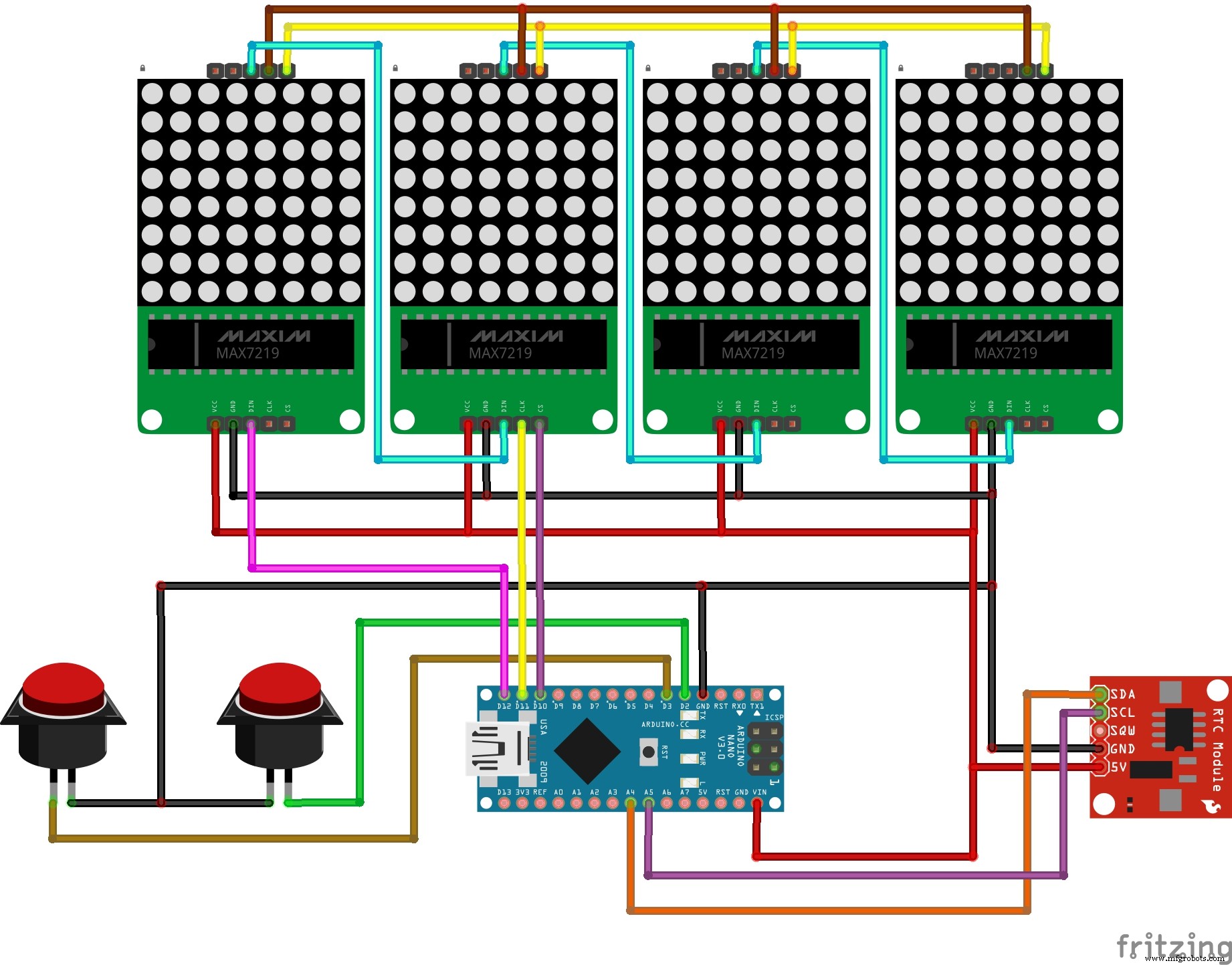 Mini horloge à matrice LED – Montre Arduino Nano