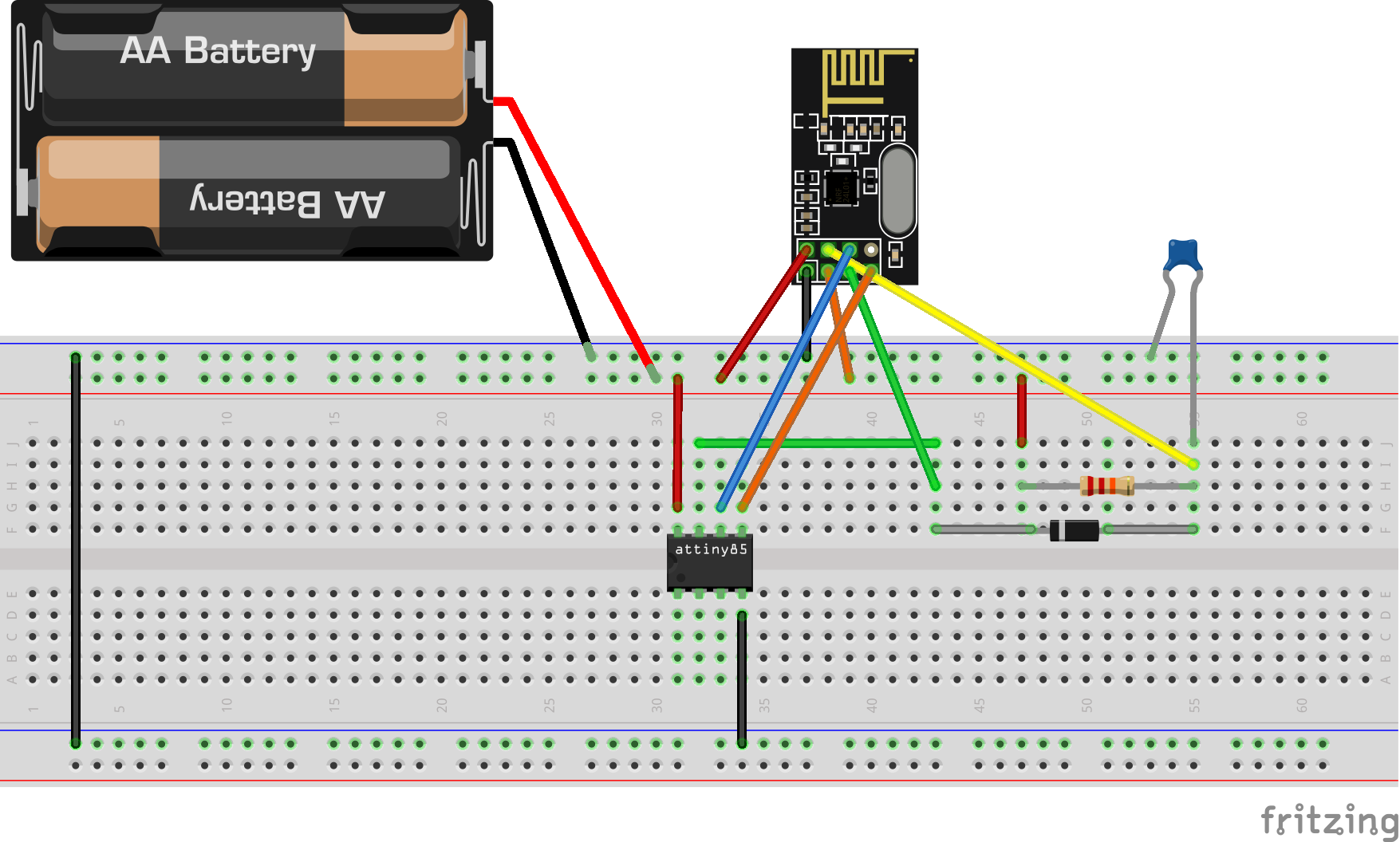 Transmission sans fil de capteur 3 broches avec nRF24L01+ et ATtiny85